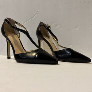 Ivanka Trump Camela Black Leather High Heel Strap Pumps Size 6 Women's Shoes